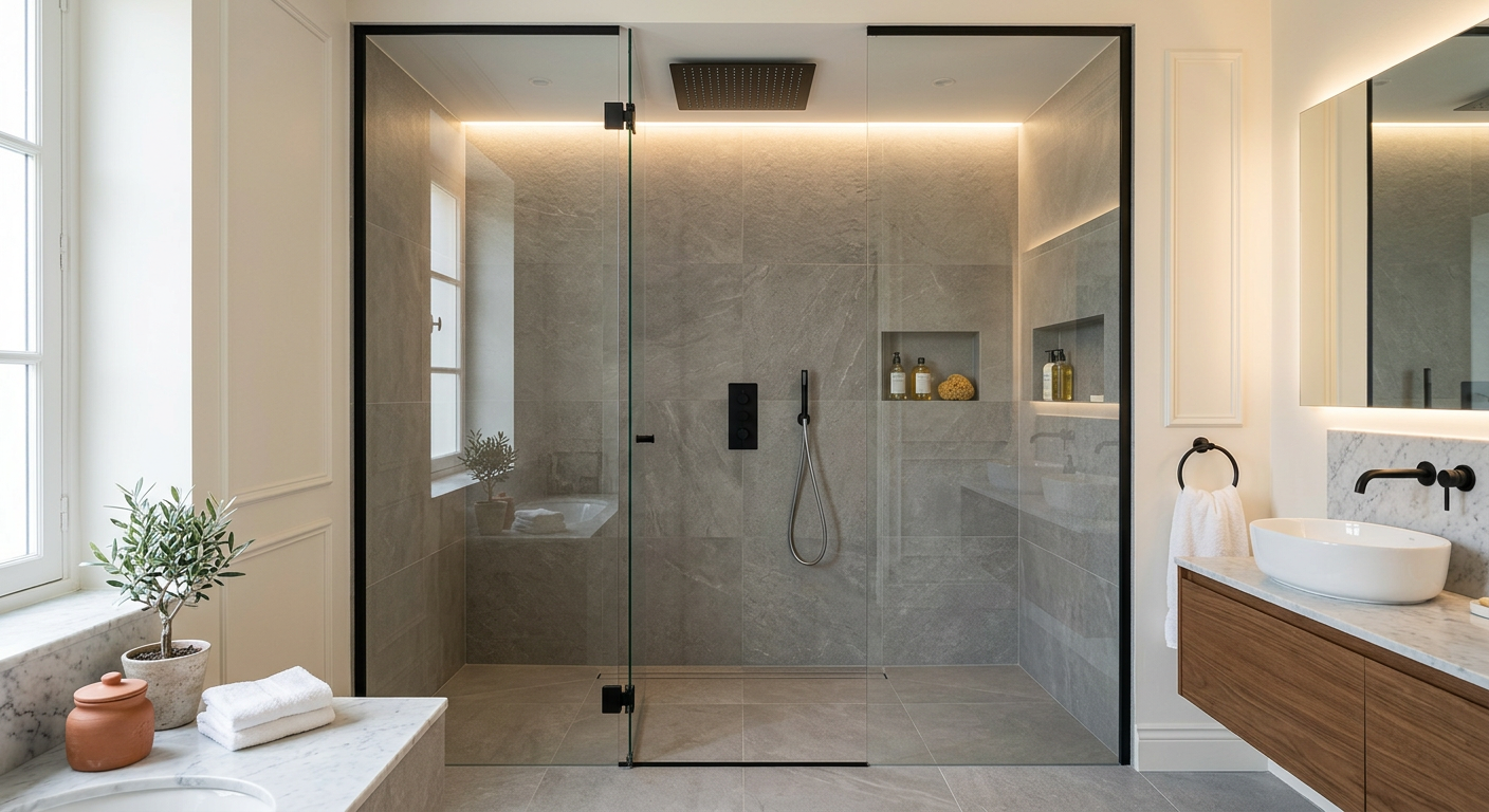 Installation de salle de bain moderne avec douche à l'italienne à Drancy